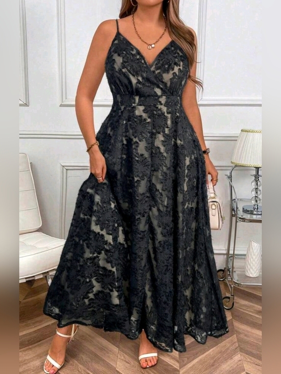 Boutique Dresses & Skirts - New Textured Floral Jacquard Wrap Top Maxi Cami Dress PLUS Black